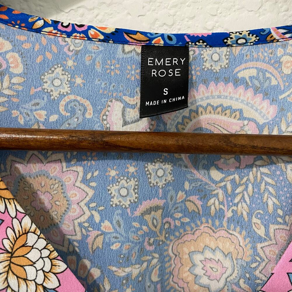 Emery Rose Floral Paisley Maxi Dress Boho Tulip Sleeve Blue Pink - Picture 5 of 11